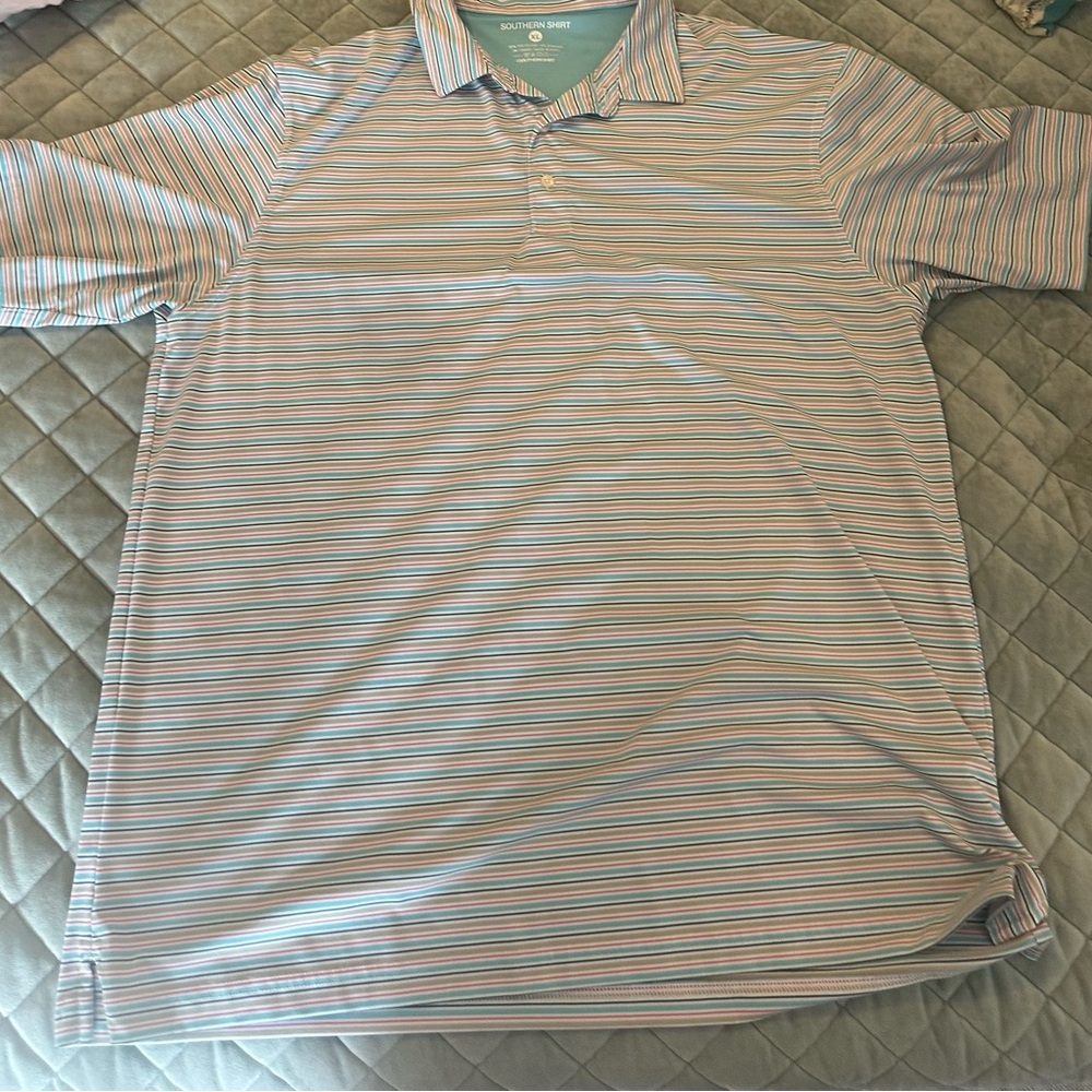 Like new! Only worn two times. Men's Striped Polo Shirt - Blue and White